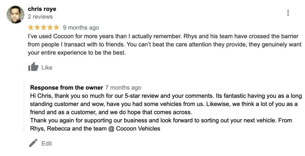 Christopher Roye Google Review