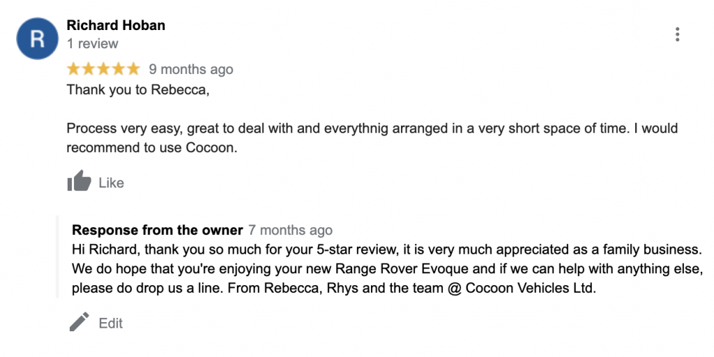 Richard Hoban Google Review